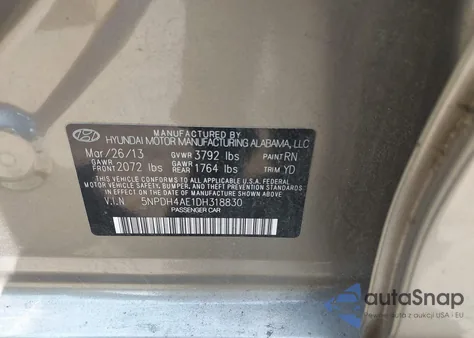 2013 Hyundai Elantra Gls/Limited z USA, uszkodzony, nr VIN 5NPDH4AE1DH318830